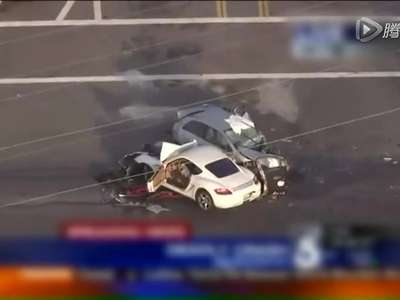[视频]中国富二代在美醉驾出车祸致1死6伤 轿车面目全非