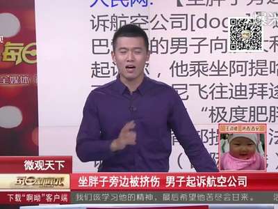 [视频]男子乘飞机坐胖子旁边被挤伤 起诉航空公司