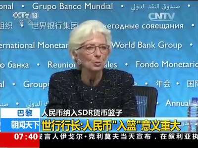 [视频]人民币纳入SDR货币篮子 巴黎·世行行长：人民币“入篮”意义重大
