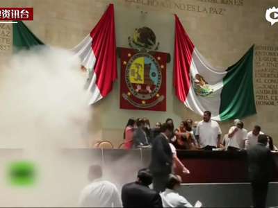 [视频]墨西哥地方议会大混战 议员喷灭火器“灭火”
