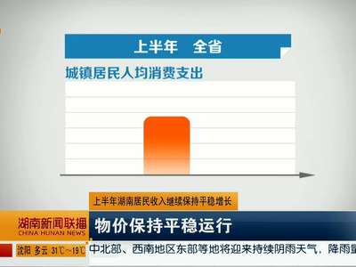 上半年湖南居民收入继续保持平稳增长 物价保持平稳运行