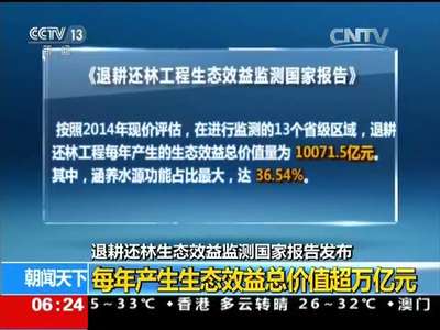 [视频]退耕还林生态效益监测国家报告发布：每年产生生态效益总价值超万亿元