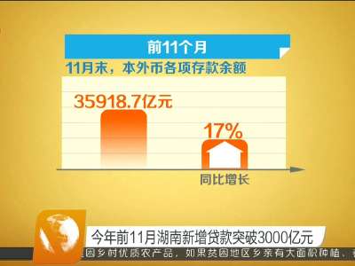 2015年前11月湖南新增贷款突破3000亿元