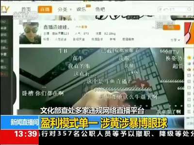 [视频]文化部查处多家网络直播平台 涉黄涉暴博眼球