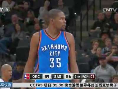 [视频]雷霆险胜马刺总比分1-1 双少合砍57分阿德41+8