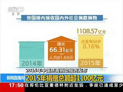 [视频]2015年中国慈善捐助报告发布：2015年捐赠总额超1100亿元