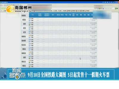 9月10日全国铁路大调图 5日起发售十一假期火车票
