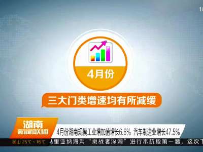 4月份湖南规模工业增加值增长6.6% 汽车制造业增长47.5%