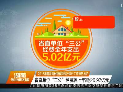 2016年度湖南省级预算执行审计工作报告出炉：省直单位“三公”经费较上年减少0.92亿元