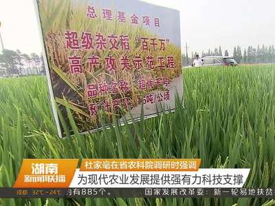 杜家毫在省农科院调研时强调：为现代农业发展提供强有力科技支撑