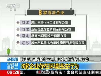 [视频]环保部：打击进口废物加工利用环境违法专项行动 8家企业存在环境违法行为