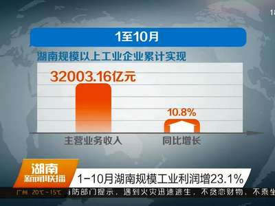 1-10月湖南规模工业利润增23.1%