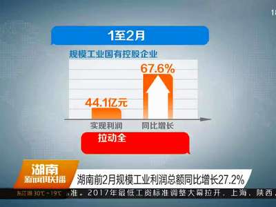 湖南前2月规模工业利润总额同比增长27.2%