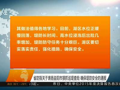 省防指关于表扬益阳市狠抓巡堤查险 确保堤防安全的通报